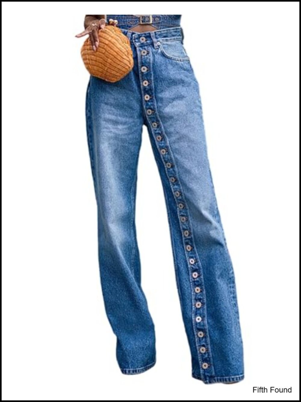 High Waisted Straight Leg Jeans Button Down Wide Leg Denim Pants